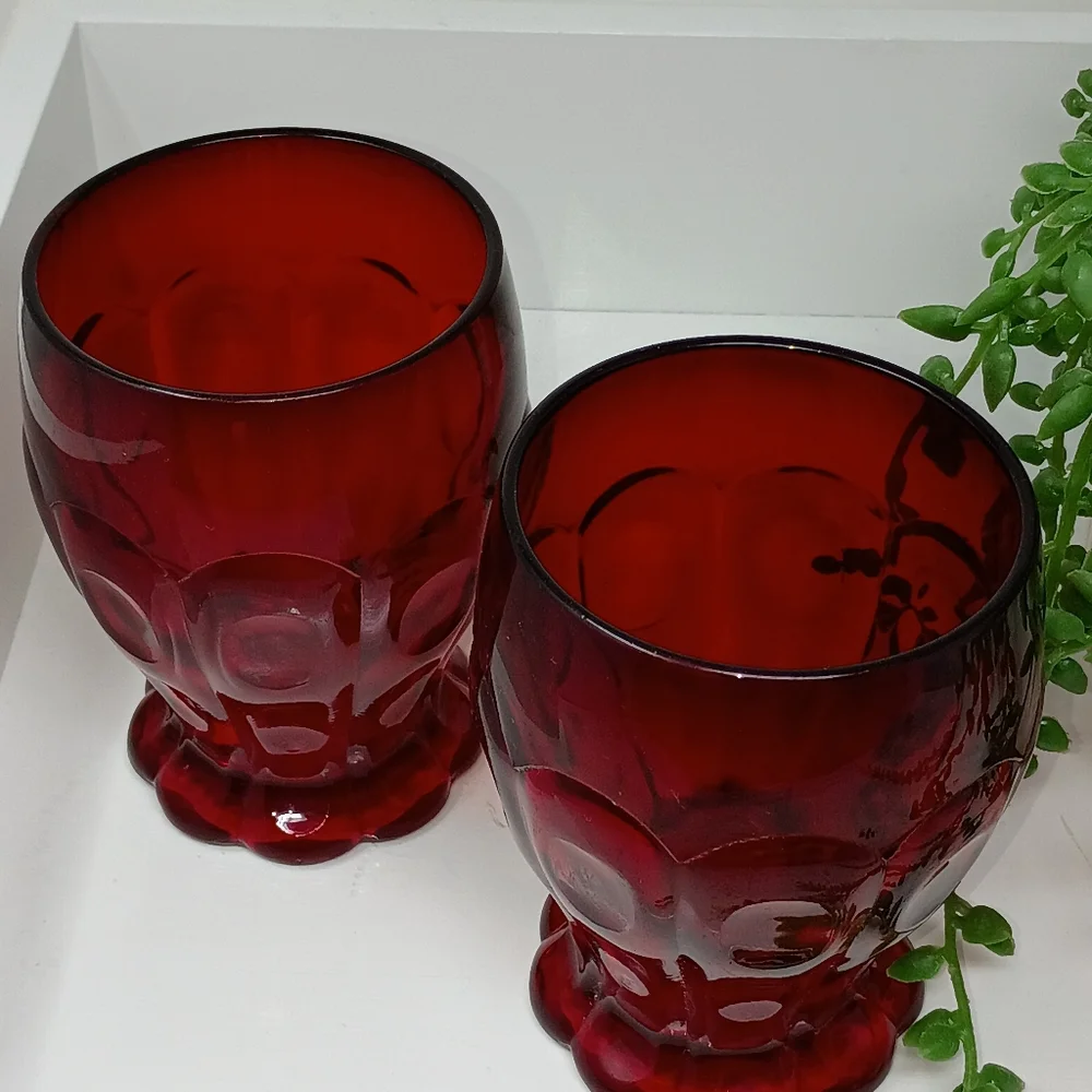 Fenton Ruby Red Glasses – Set of 2 Vintage Thumbprint Tumblers